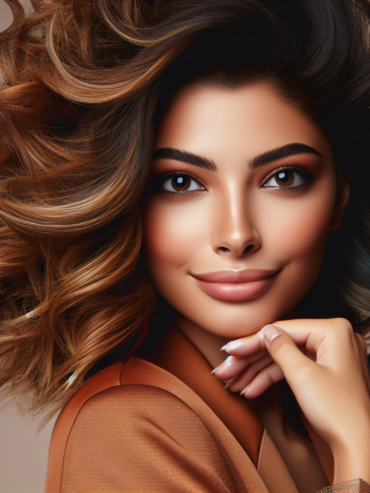 Spring 2024's Hottest Hair Color Trends: Embrace the Balayage Revolution 2 A confident Middle-Eastern woman with vibrantly styled hair, radiating satisfaction.