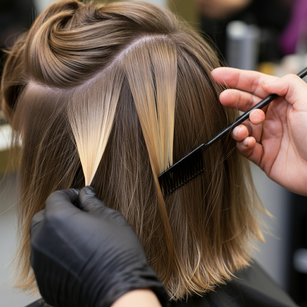 Close-up of a stylist applying expert balayage technique to a client’s hair at Wendy Beauty Salon